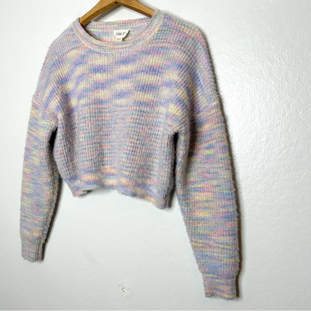 Sienna Sky Fuzzy Knit Pastel Rainbow Cropped Sweater Medium M - Picture 3 of 8